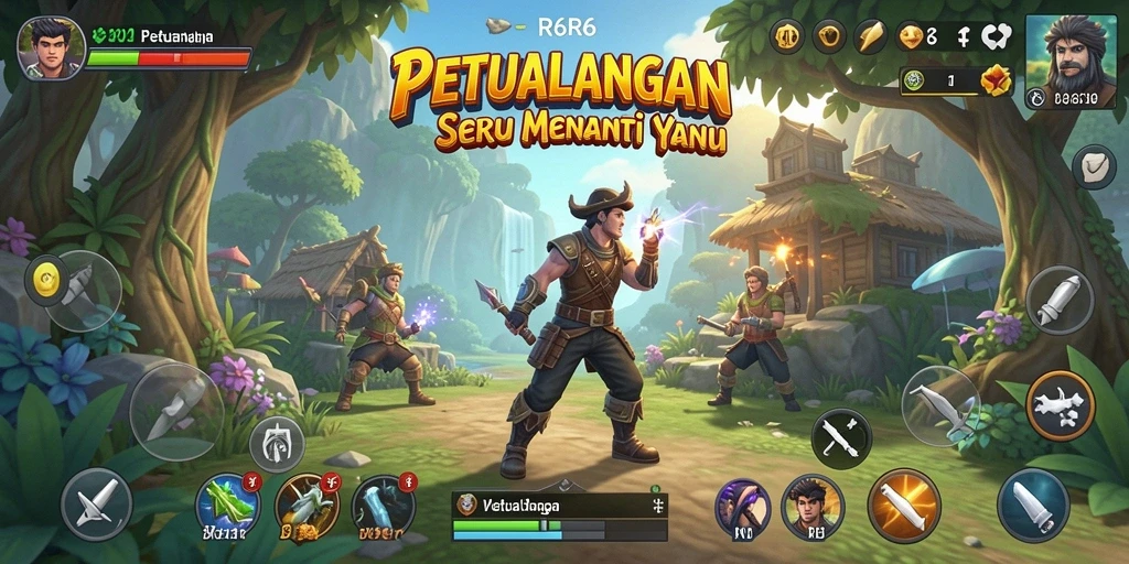 Tampilan antarmuka R6R6 yang mendebarkan dalam game Petualangan.