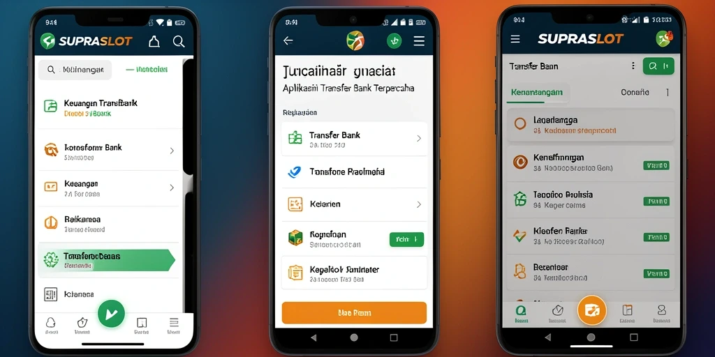 Antarmuka aplikasi SUPRASLOT dengan fitur transfer uang yang mudah digunakan.
